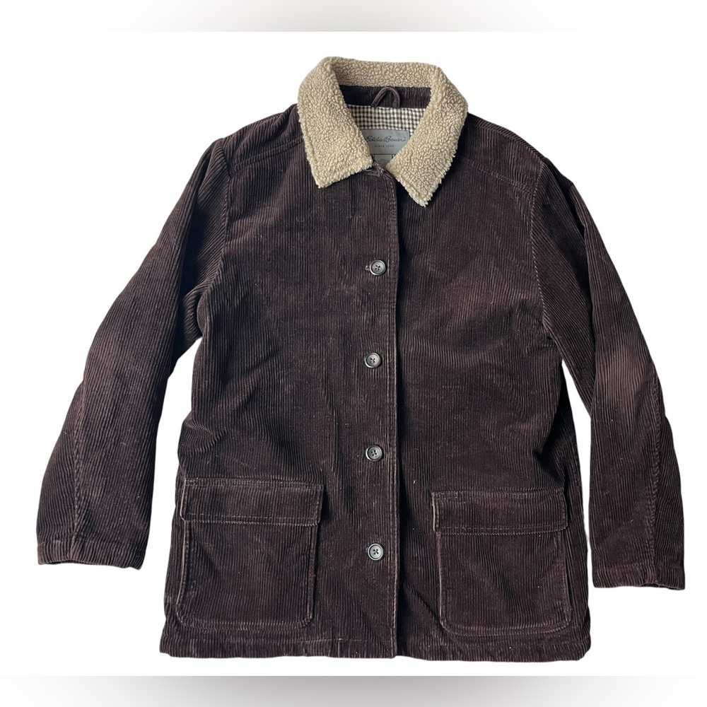 VINTAGE EDDIE BAUER WOMENS BROWN CORDUROY BARN JACKET LARGE 100% COTTON
